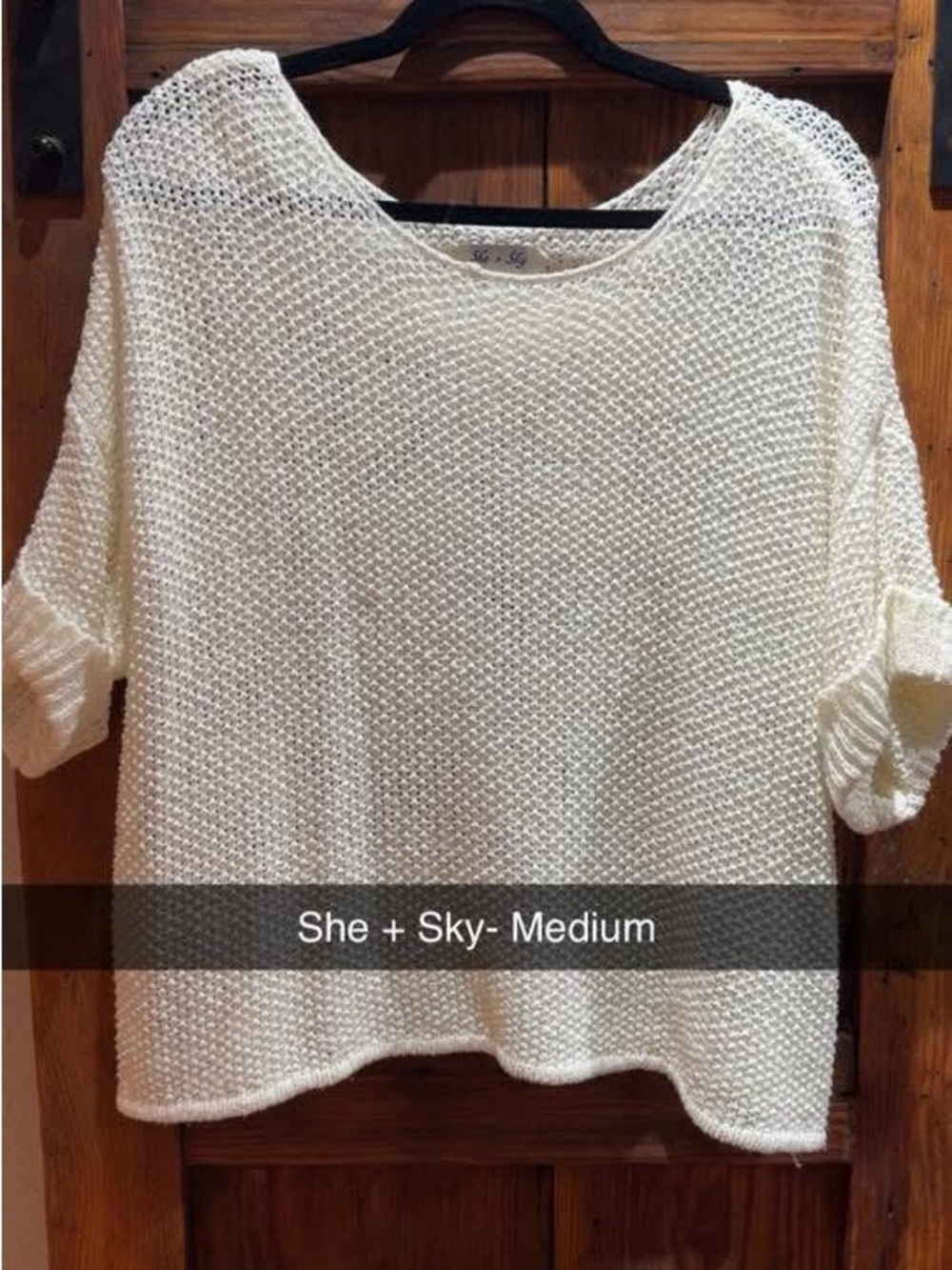 She + Sky Cream Open-Knit Scoop Neck Sweater